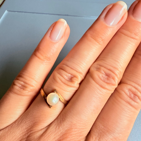 14k Gold Weinman Bros Solitaire Natural Salt Water Pearl Mid Century Ring VINTGE - Picture 4 of 10